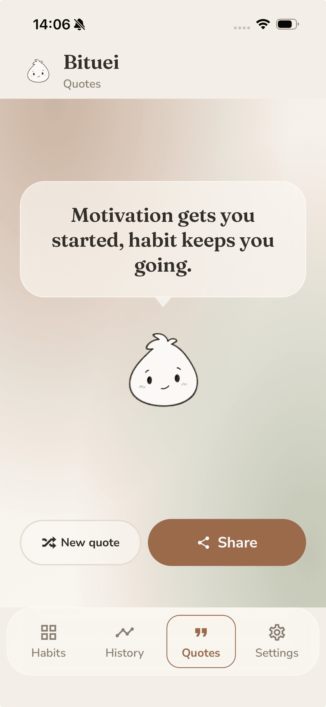 A motivational quote from the Bituei mascot
